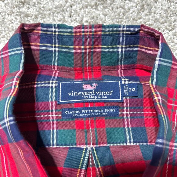 Vineyard Vines Men's Sz 2XL Classic Fit Tucker Red & Green Plaid Casual Shirt - Picture 5 of 8